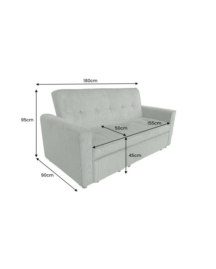 Canapé lit modulable velours côtelé avec ou sans méridienne 180 cm Velora
