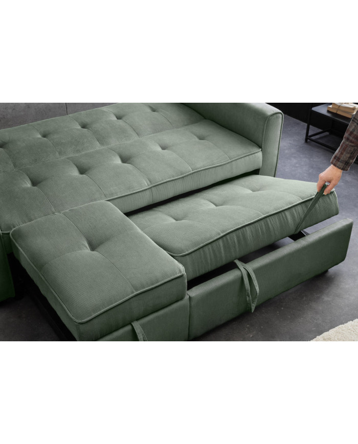 Canapé lit modulable velours côtelé avec ou sans méridienne 180 cm Velora