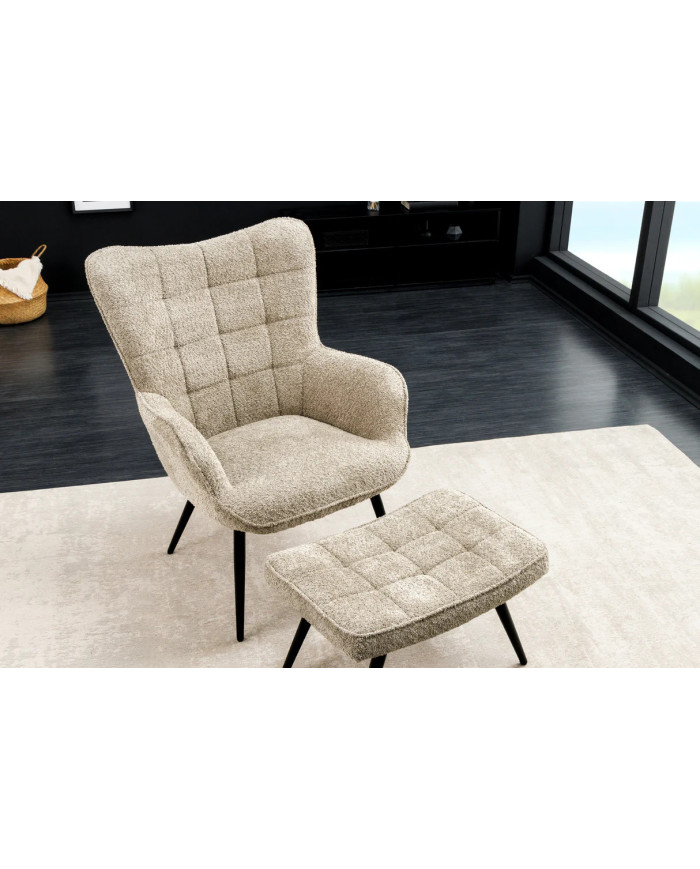 Fauteuil avec accoudoirs bouclé champagne grège SCANDINA
