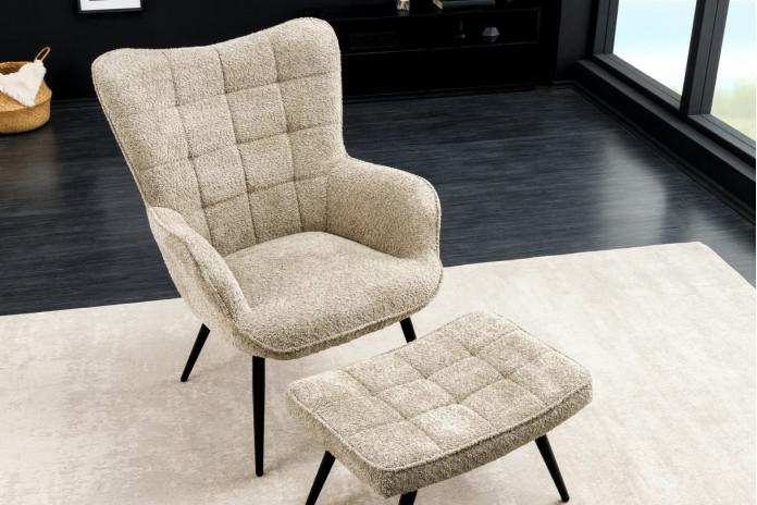 Fauteuil avec accoudoirs bouclé champagne grège SCANDINA