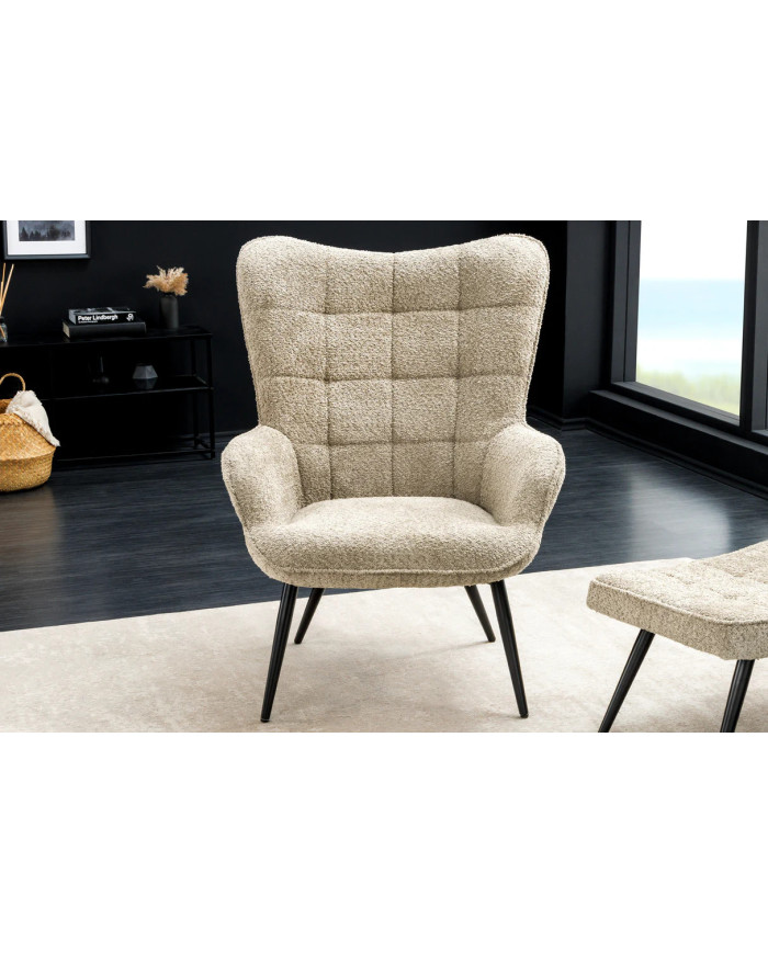 Fauteuil avec accoudoirs bouclé champagne grège SCANDINA
