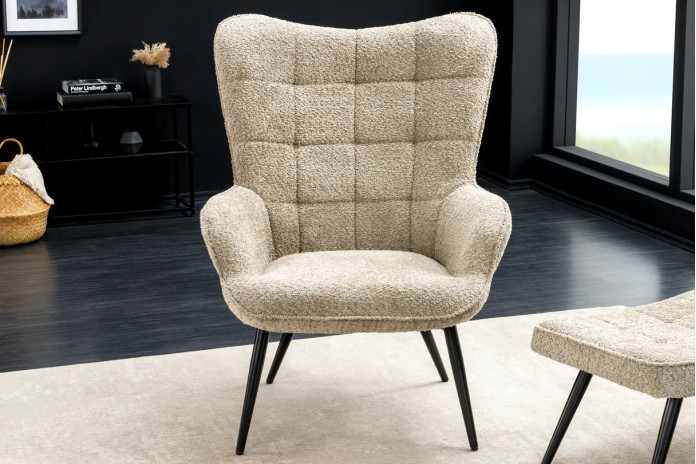 Fauteuil avec accoudoirs bouclé champagne grège SCANDINA