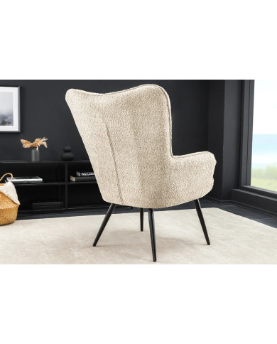 Fauteuil avec accoudoirs bouclé champagne grège SCANDINA