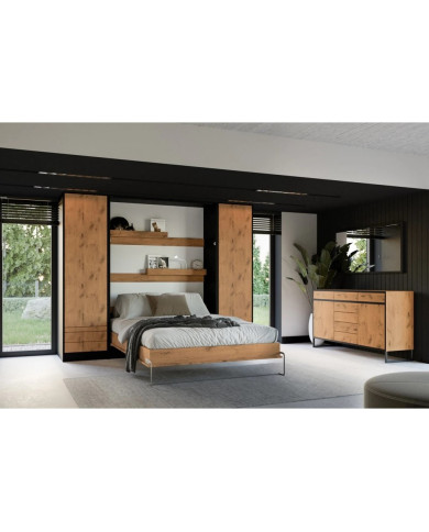 Lit escamotable vertical 160×200 chêne & noir | DELUXE Mobili & Co