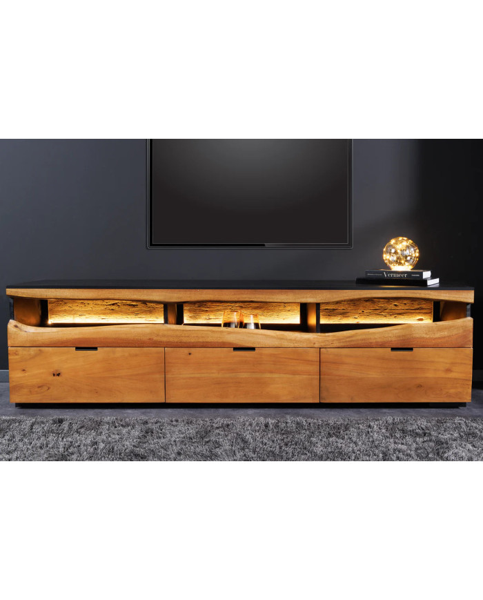 Meuble TV bois massif acacia 180 cm avec LED | Grand Acacia