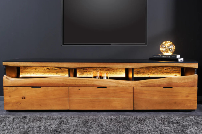 Meuble TV bois massif acacia 180 cm avec LED | Grand Acacia