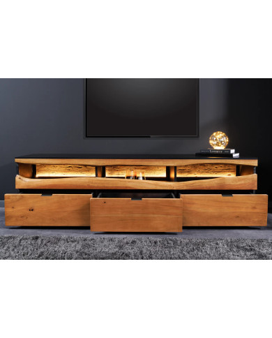 Meuble TV bois massif acacia 180 cm avec LED | Grand Acacia