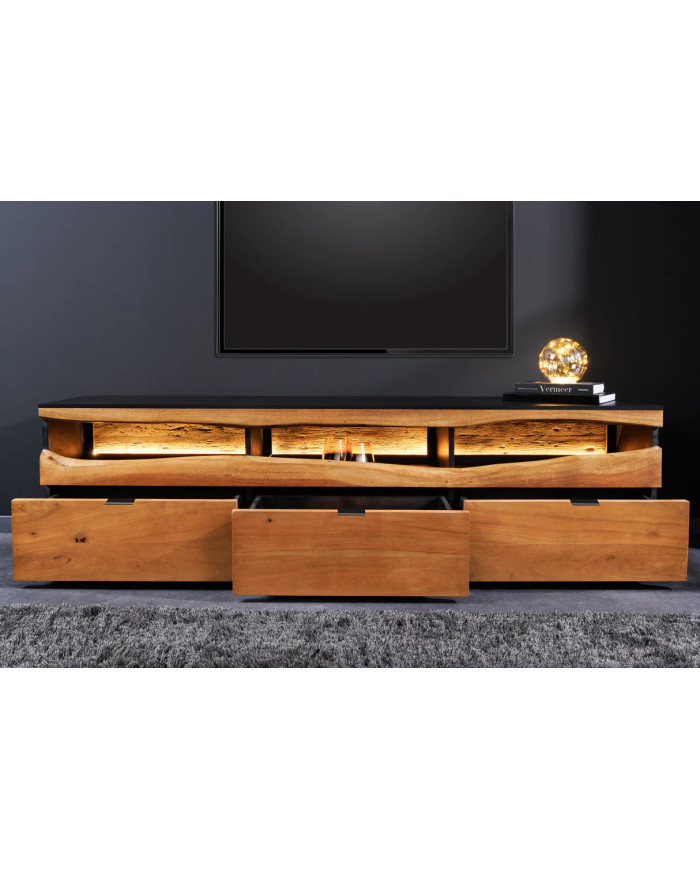 Meuble TV bois massif acacia 180 cm avec LED | Grand Acacia