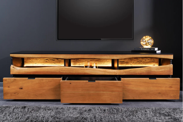 Meuble TV bois massif acacia 180 cm avec LED | Grand Acacia