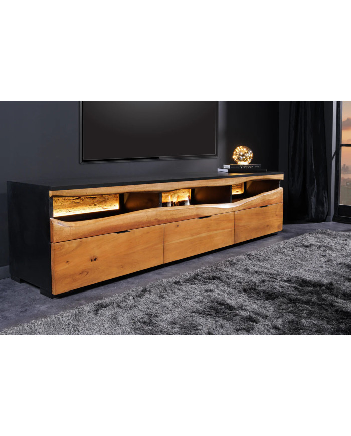 Meuble TV bois massif acacia 180 cm avec LED | Grand Acacia