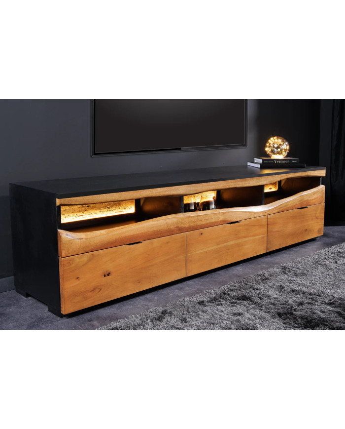 Meuble TV bois massif acacia 180 cm avec LED | Grand Acacia