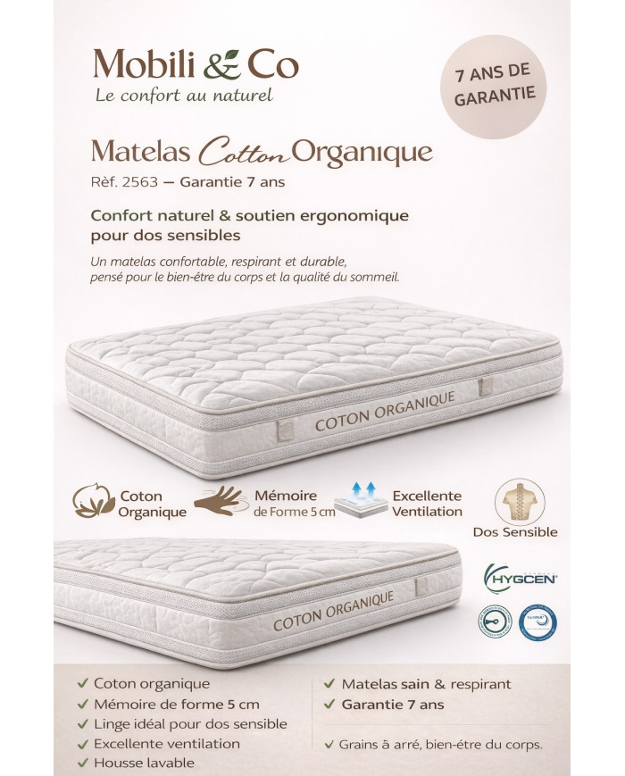 Matelas Coton Organique – Respirant & Lavable 40° | Mobili & Co