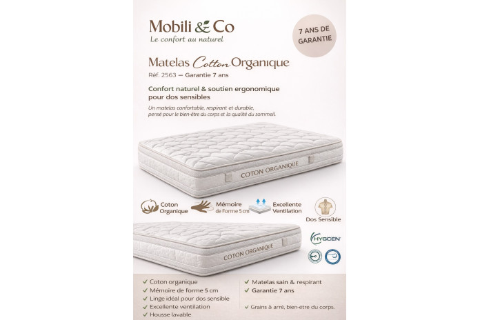Matelas Coton Organique – Respirant & Lavable 40° | Mobili & Co