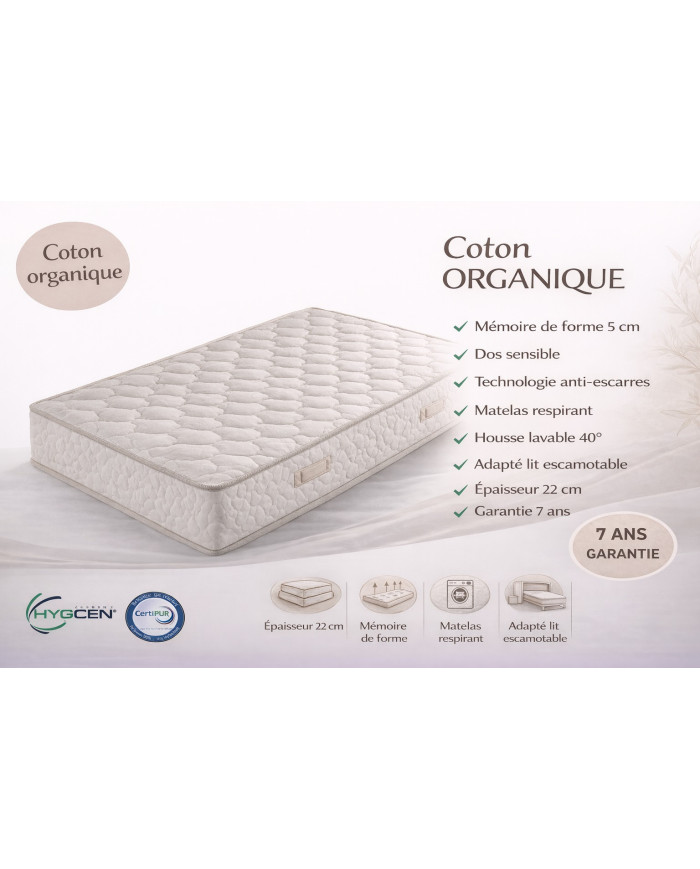 Matelas Coton Organique – Respirant & Lavable 40° | Mobili & Co