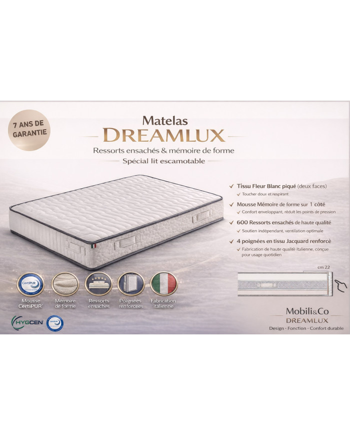 Matelas Dreamlux – Ressorts ensachés & mémoire de forme | Mobili & Co