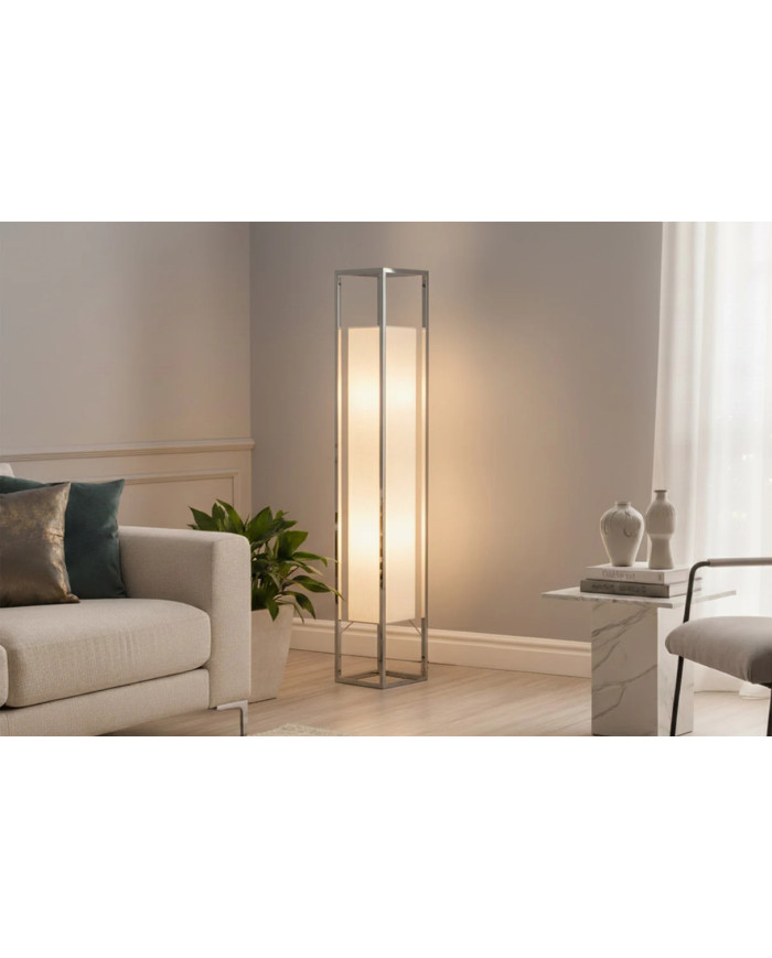 Lampadaire AGAPE 120cm argenté avec abat-jour blanc