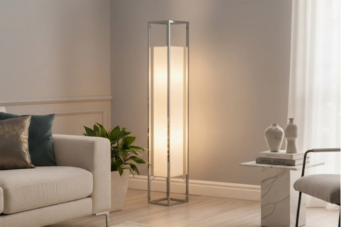 Lampadaire AGAPE 120cm argenté avec abat-jour blanc