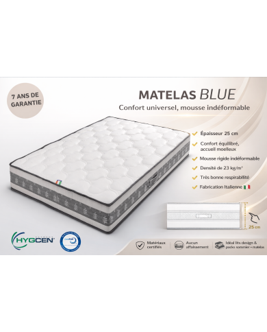 Matelas BLUE 25 cm – Matelas mousse indéformable confort universel | Mobili & Co