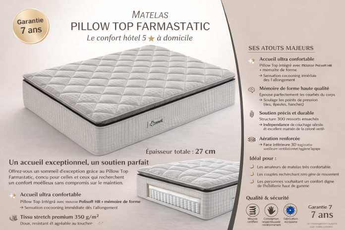 Matelas Pillow Top ressorts ensachés 27 cm | Mobili & Co