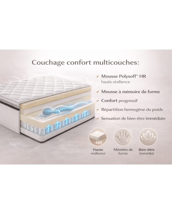 Matelas Pillow Top ressorts ensachés 27 cm | Mobili & Co