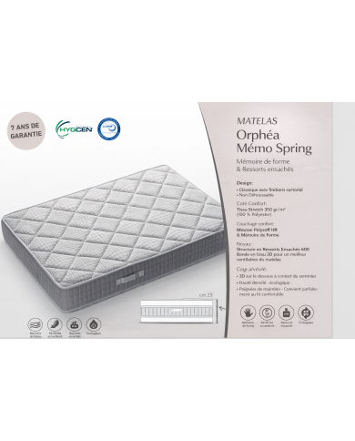 Matelas mémoire de forme & ressorts ensachés 25 cm