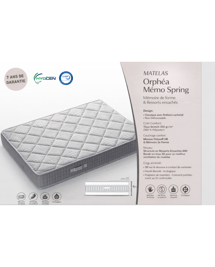 Matelas mémoire de forme & ressorts ensachés 25 cm