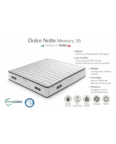 Matelas Dolce Notte Memory 26 cm – Mémoire de forme HR Pro