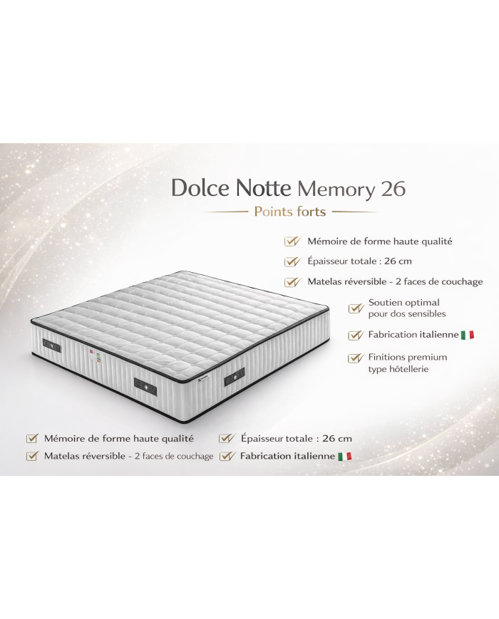 Matelas Dolce Notte Memory 26 cm – Mémoire de forme HR Pro