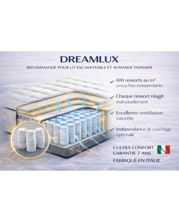 Matelas Dreamlux – Ressorts ensachés & mémoire de forme | Mobili & Co