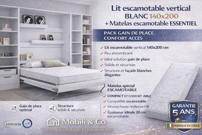 Pack Premium Lit Escamotable + Matelas ESSENTIEL – Confort & Design | Mobili & Co