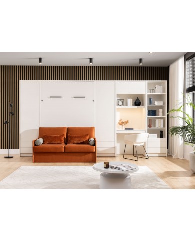 Armoire lit escamotable avec canapé 140×200 blanc mate