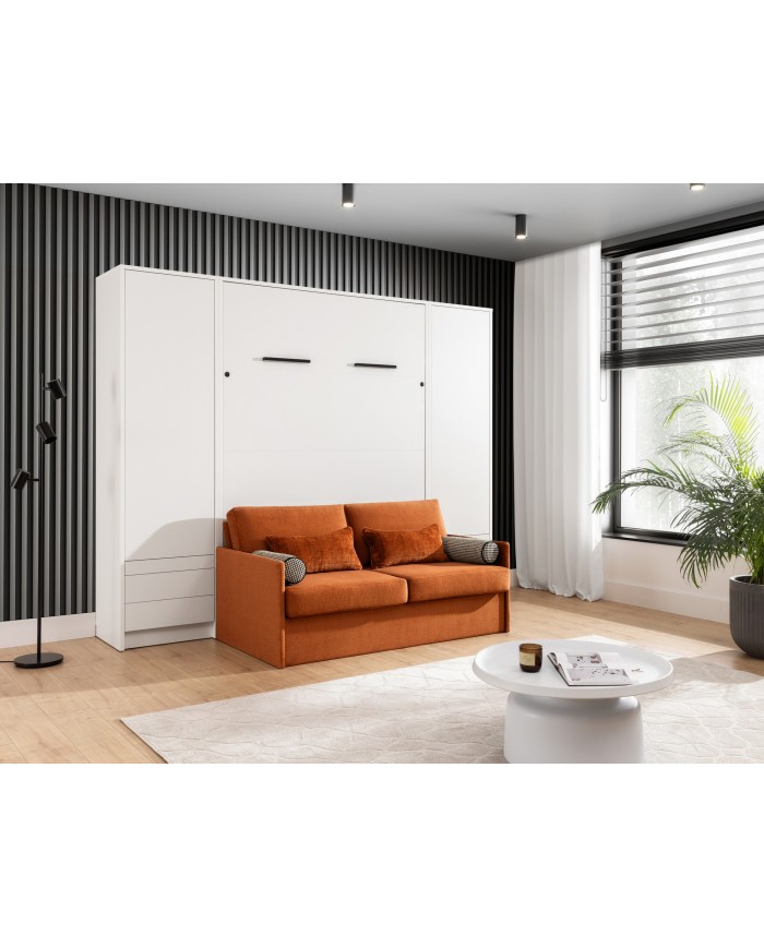 Armoire lit escamotable avec canapé 140×200 blanc mate