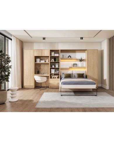 Lit escamotable avec canapé 140×200 chêne huilé DELUXE