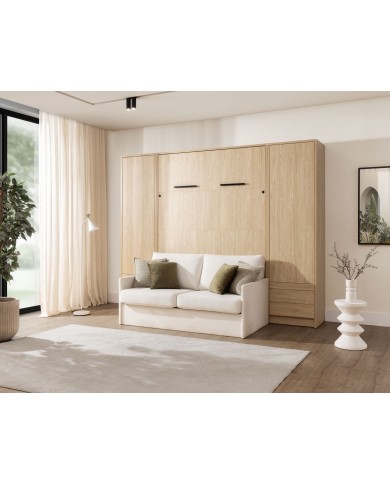 Lit escamotable avec canapé 140×200 chêne huilé DELUXE