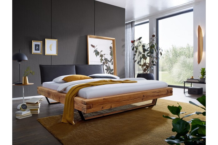 Lit chene massif sauvage huilé - Pieds métal - tète de lit matelassée -  POUR LES AMATEURS DE MOBILIER D’EXCEPTION.