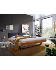 Lit chene massif sauvage huilé - Pieds métal - tète de lit matelassée -  POUR LES AMATEURS DE MOBILIER D’EXCEPTION.