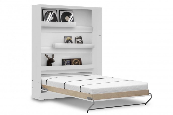 Armoire lit escamotable relevable vertical 140x200 cm blanc mat Premium