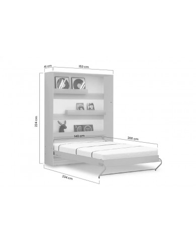 Armoire lit escamotable relevable vertical 140x200 cm blanc mat Premium