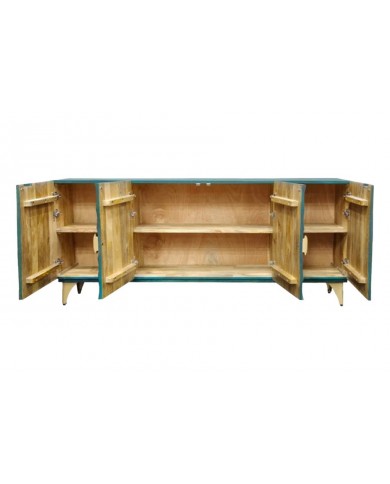 Buffet bois massif de manguier 180 cm effet 3D turquoise AMMONIS