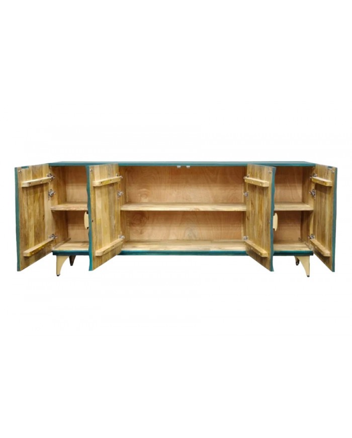 Buffet bois massif de manguier 180 cm effet 3D turquoise AMMONIS