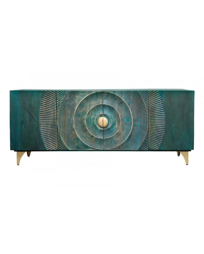 Buffet bois massif de manguier 180 cm effet 3D turquoise AMMONIS