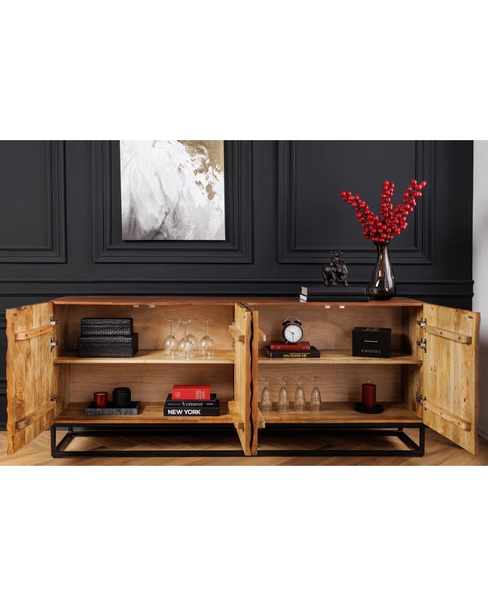 Commode buffet en bois de massif de manguier 4 portes 180 cm MAGMA