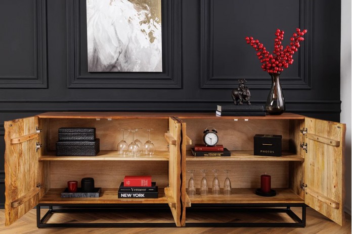 Commode buffet en bois de massif de manguier 4 portes 180 cm MAGMA