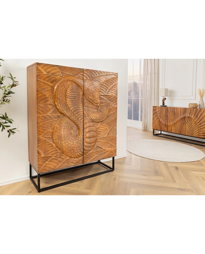 Buffet serpent sculpté en bois de manguier 120 cm  COBRA