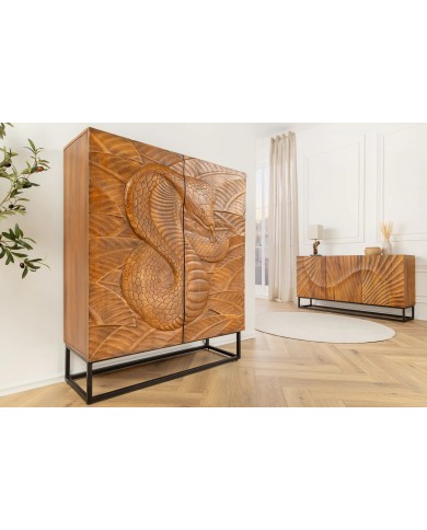 Buffet serpent sculpté en bois de manguier 120 cm  COBRA