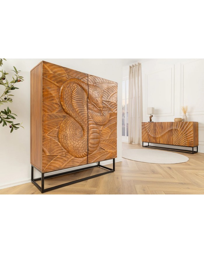 Buffet serpent sculpté en bois de manguier 120 cm  COBRA