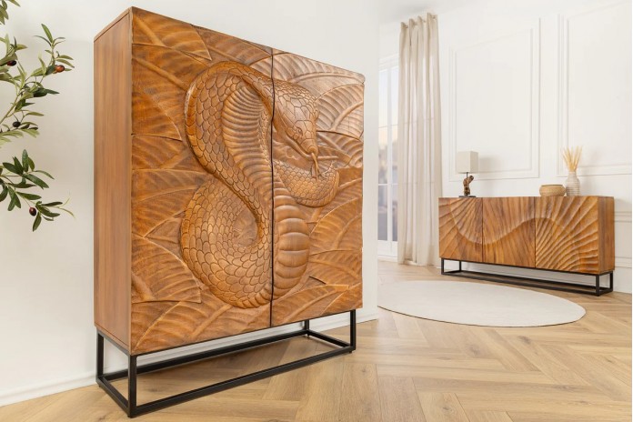 Buffet serpent sculpté en bois de manguier 120 cm  COBRA