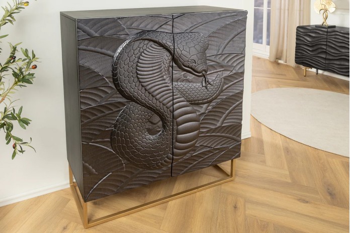 Buffet serpent sculpté en bois de manguier 120 cm  COBRA
