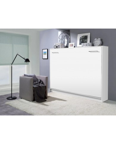 Armoire lit escamotable relevable horizontal 140x200 cm blanc mat Premium + matelas Premia 140x200 cm