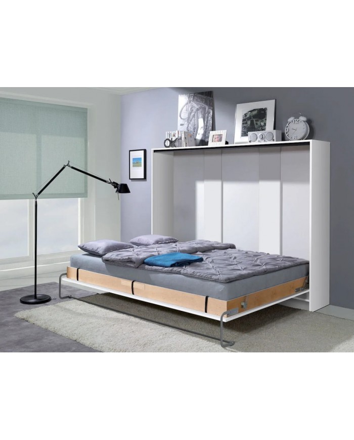 Armoire lit escamotable relevable horizontal 140x200 cm blanc mat Premium + matelas Premia 140x200 cm